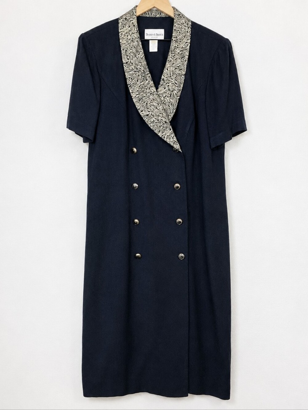 Vintage 90s Danny & Nicole Black Coat Dress 20W Zebra Collar Mob Wife Luxe USA